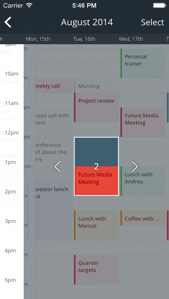 A week view with a proposed meeting slot highlighted over the recipient’s existing events